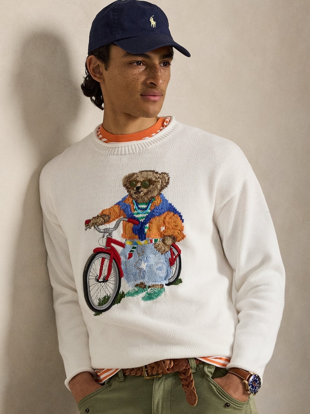 Polo by Ralph Lauren White Crewneck Sweater with Colorful Bear Motif
